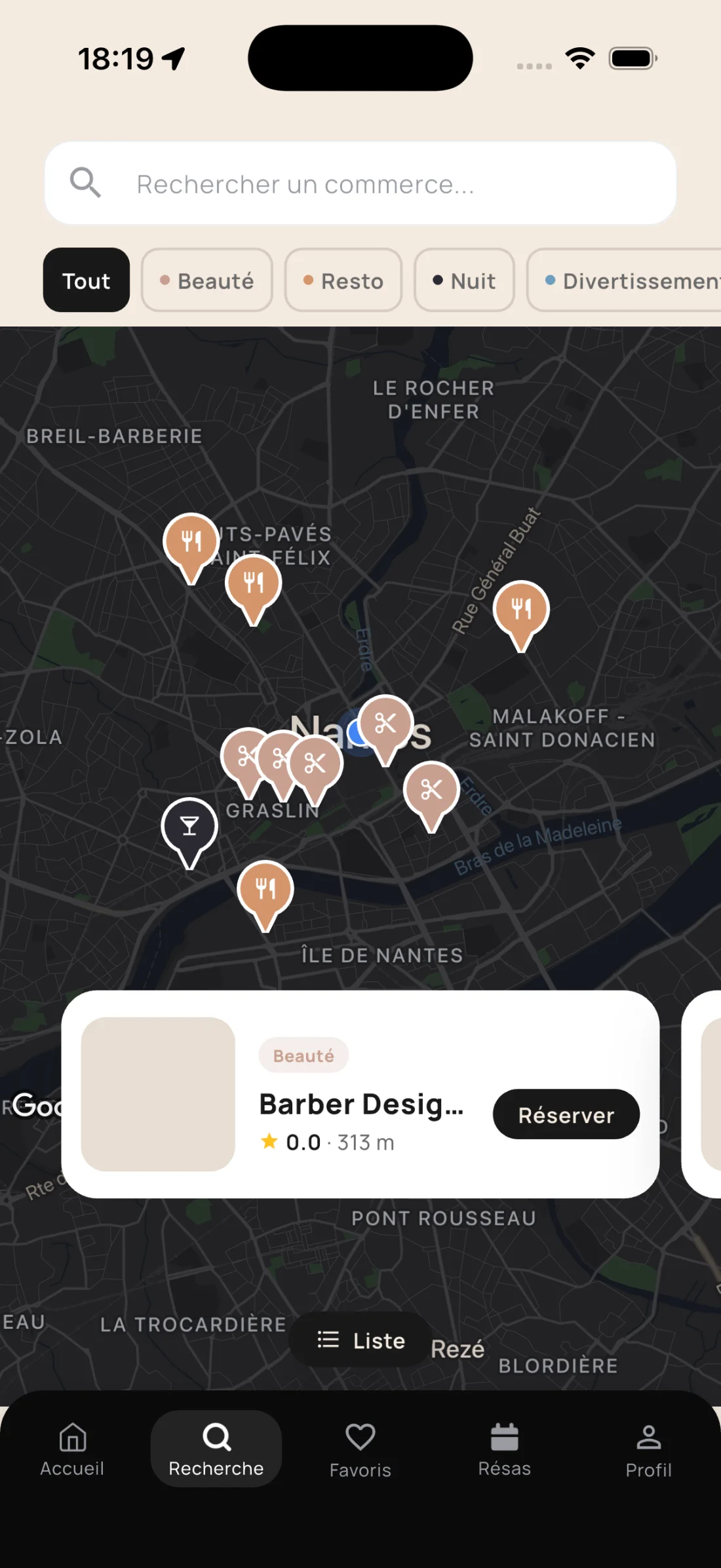 Carte des établissements à réserver autour de soi